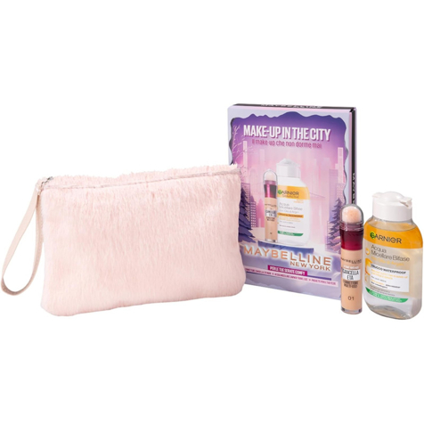 Maybelline New York Cofanetto Make Up In The City con Correttore Cancella Età 01, Acqua Micellare e Pochette