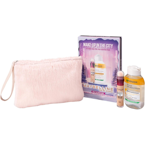 Maybelline New York Cofanetto Make Up In The City con Correttore Cancella Età 02, Acqua Micellare e Pochette